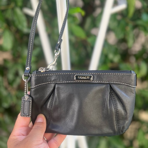 Coach Black Leather Wristlet with Silver Accents - Picture 1 of 6